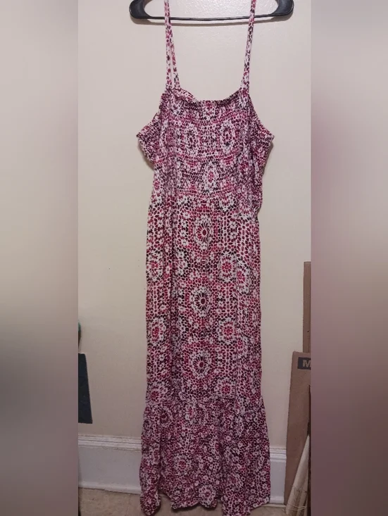 Roaman's Pink Floral Print Long Maxi Dress with Spaghetti Straps 2x(26/28) A-10 - Picture 1 of 3